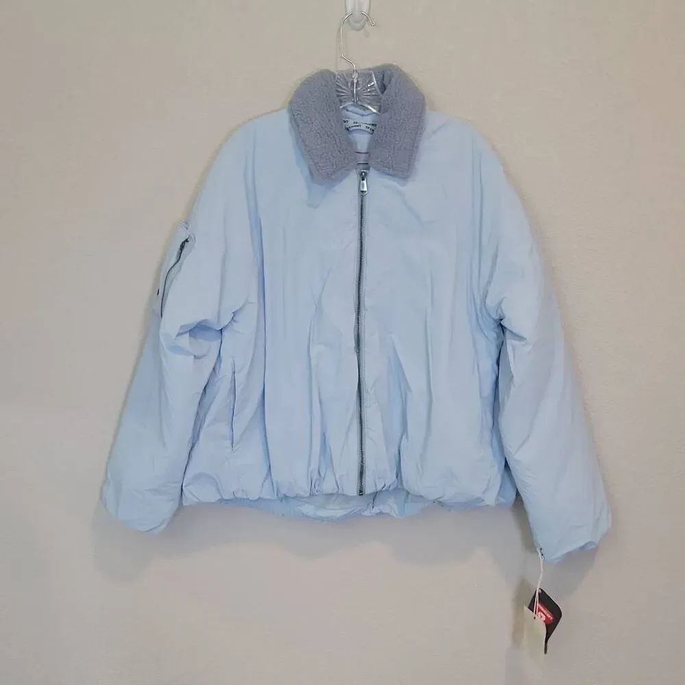 Free People Blue Puffer Bomber Outpost Oversized Jacket Size M